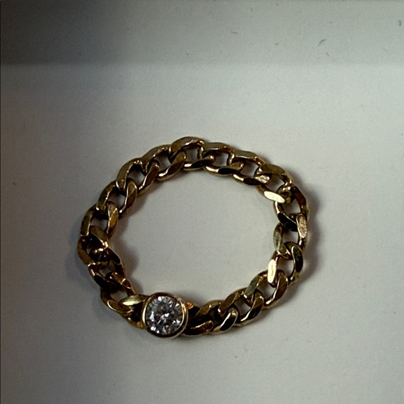 Jewelry - Gold Chain Link Ring with Clear Stone Accent